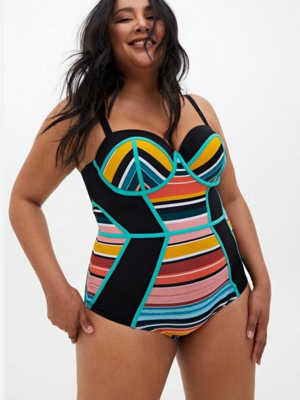 Torrid Black One-Piece Swimsuit with Multicolor Stripes Size 2 or 18-20